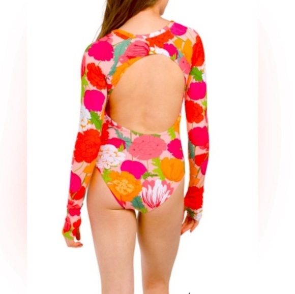 Trina Turk Sunny Bloom Long Skeeve Paddle Swinsuit Rash Guard - Picture 5 of 9